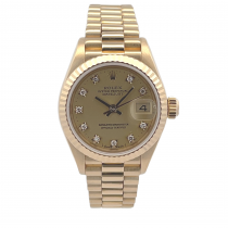 Rolex Datejust 26mm Yellow Gold President Champagne Diamond Dial 69178 - Beverly Hills Watch Company 