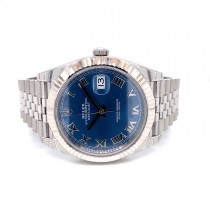 Rolex Datejust 41mm White Gold Fluted Blue Dial Silver Roman Jubilee Bracelet 126334 X6LC5N - Beverly Hills Watch
