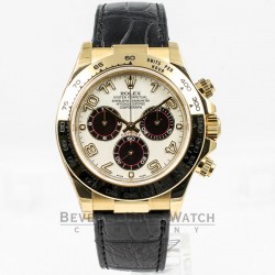 Rolex Daytona 18K Yellow Gold Case Alligator Leather Strap Ivory Arabic Dial Watch 116518 Beverly Hills Watch Company Watches