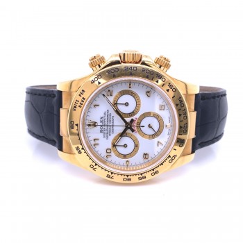 Rolex Daytona 40mm Yellow Gold White Dial Arabic 116518 122ZHT - Beverly Hills Watch Company