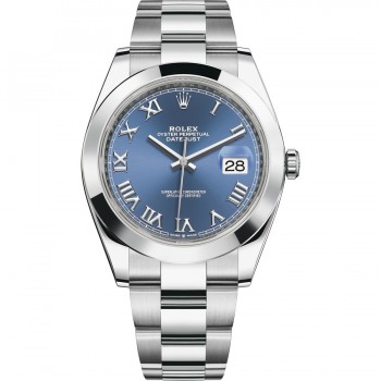 Rolex Datejust 41mm Smooth Bezel Blue Roman Dial 126300 - Beverly Hills Watch Company