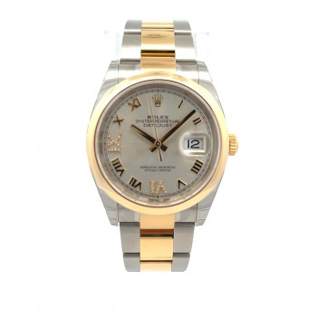 Rolex Datejust 36mm Yellow Gold and Stainless Silver Roman Diamond 126203 - Beverly Hills Watch Company