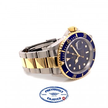 Rolex Submariner Classic 40mm Yellow Gold & Stainless Steel Blue Dial Watch 16613 ADZAMZ - Beverly Hills Watch company