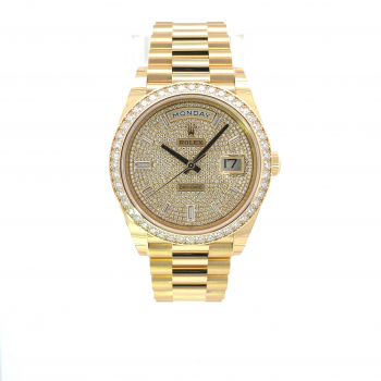 Rolex Day-Date 40mm Yellow Gold President Diamond Paved 228348RBR - Beverly Hills Watch Company