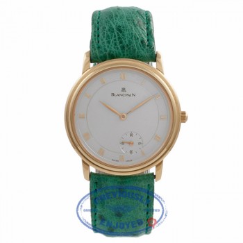 Blancpain Villeret Rose Gold Silver Dial Green Leather Strap 072.3318 XQE2XG - Beverly Hills Watch Store