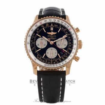 Breitling Navitimer 43MM Rose Gold Black Dial Leather Strap RB012012-BA49 ZAN9Y3 - Beverly Hills Watch Store