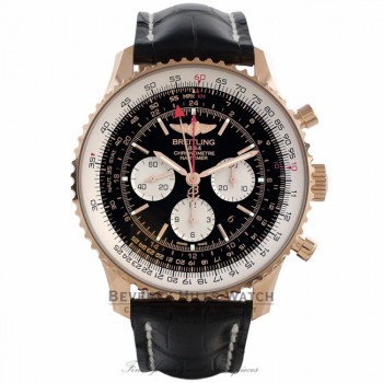Breitling Navitimer GMT 48MM Automatic 18k Rose Gold Black Dial Silver Subdials RB044121/BD30 UARYPE - Beverly Hills Watch Company Watch Store