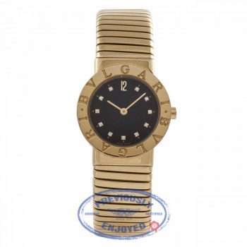 Bulgari Tubogas Yellow Gold Bracelet Black Diamond Dial Vintage Ladies Watch BB262T Beverly Hills Watch Company Watch Store