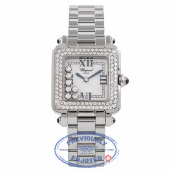 Chopard Happy Sport Square Medium Stainless Steel 18K White Gold Diamond Bezel 27/8361-23 VA2Y3R - Beverly Hills Watch Company Watch Store