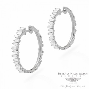 Designs by Naira 18k White Gold Baguette Medium Hoops Earrings 39640 6RPJU9  - Beverly Hills Jewelry Store