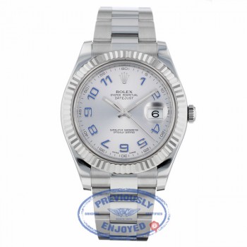 Rolex Datejust II 41mm White Gold Fluted Bezel Stainless Steel Silver Arabic Dial 116334 - Beverly Hills Watch