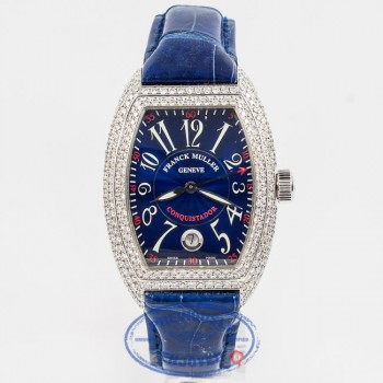 Franck Muller Conquistador White Gold Diamond Case Blue Dial Watch 80055SCD Beverly Hills Watch Company Watch Store
