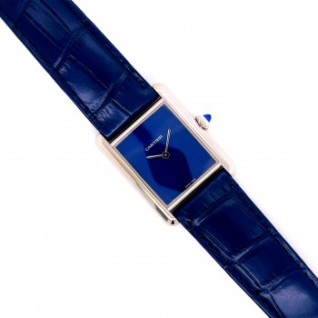 Cartier Must Tank Large Stainless Steel Blue WSTA0055 - Beverly Hills Watch Company