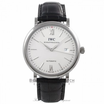 IWC Portofino 40MM Stainless Steel Silver Dial Automatic Black Alligator Strap IW356501 ND04E9 - Beverly Hills Watch Company Watch Store