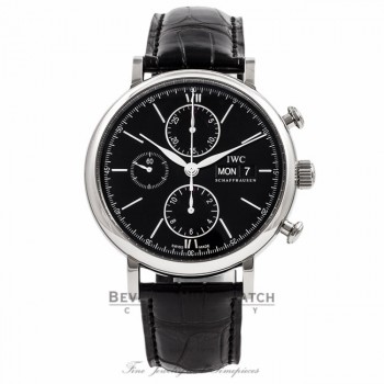 IWC Portofino Chronograph Stainless Steel Black Dial IW391002 BA6UXU - Beverly Hills Watch Company Watch Store