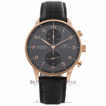 IWC Portuguese Chronograph 40MM Rose Gold Grey Dial Black Alligator Strap IW371482 NMQXW4 - Beverly Hills Watch Store