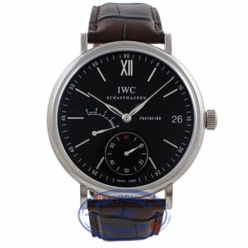 IWC Portofino Stainless Steel Alligator Strap Black Dial IW510102 KL558C - Beverly Hills Watch Company Watch Store