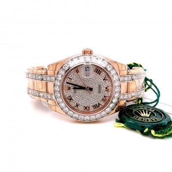 Rolex Pearlmaster 34mm Everose Gold Diamond Bezel Pave Dial 81285 - Beverly Hills Watch Company