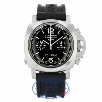 Panerai Luminor 1950 Chronograph Rattrapante Stainless Steel Black Dial Rubber Strap PAM00213 Y0DXL5 - Beverly Hills Watch Company