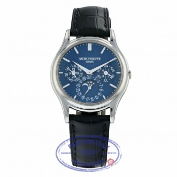 Patek Philippe Grand Complications Perpetual 37mm Platinum Blue Dial 5140P-001 MXD9JF - Beverly Hills Watch Company