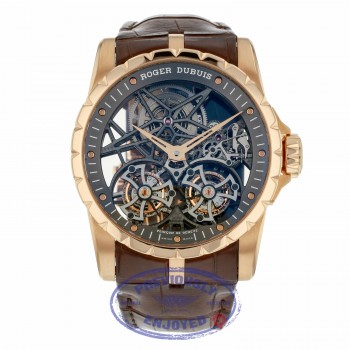 Roger Dubuis Double Tourbillon Rose Gold Skeleton Hand Wound Mechanical DBEX0395 P0VCY6 - Beverly Hills Watch