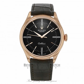 Rolex Cellini Time 18k Rose Gold Domed & Coin Edge Bezel Black Dial 50505 LC2T7E - Beverly Hills Watch Company