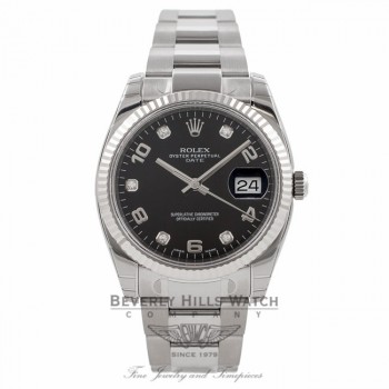 Rolex Date Oyster Perpetual 34MM 18K White Gold Fluted Bezel 115234 WX3CZC - Beverly Hills Watch Company Watch Store