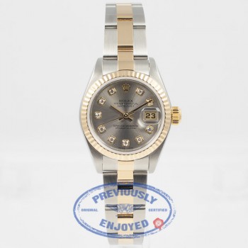 Rolex Datejust 26mm Stainless Steel and Yellow Gold Oyster Bracelet Fluted Bezel Silver Diamond Dial Ladies Watch 79173 Beverly Hills Watch Company Watch Store