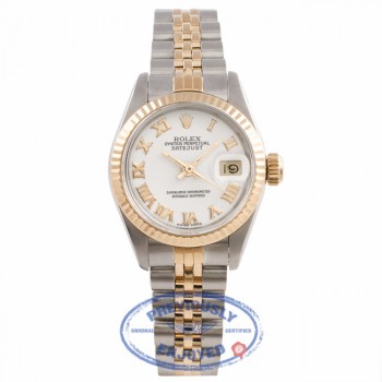 Rolex 26mm Datejust 18k Yellow Gold Stainless Steel Rodium Roman Numeral Index Markers Dial 69173 298RRZ- Beverlyhills Watch Company Watch Store