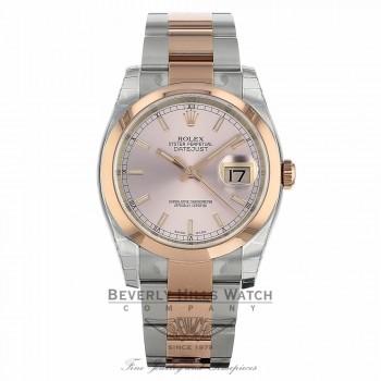 Rolex Datejust 36mm Stainless Steel and Rose Gold Oyster Bracelet Diamond Domed Bezel 116201 HD6A57 - Beverly Hills Watch Company