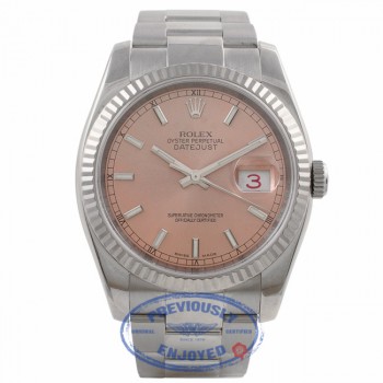 Rolex Datejust 36mm Stainless Steel White Gold Fluted Bezel Pink Index Dial 116234 HN6MCZ - Beverly Hills Watch Company Watch Store