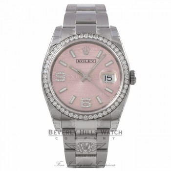 Rolex Datejust 36mm Stainless Steel Pink Wave Diamond Dial Diamond Bezel 116244 Y8T803 - Beverly Hills Watch Company Watch Store