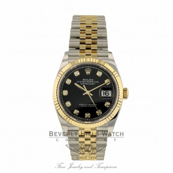 Rolex Datejust 36mm Stainless Steel and Yellow Gold Black Diamond Dial 126233 NDX6M7