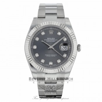 Rolex Datejust 41mm 18k White Gold Bezel Rhodium Diamond Dial Stainless Steel Oyster Bracelet 126334 56H1F4 - Beverly Hills Watch