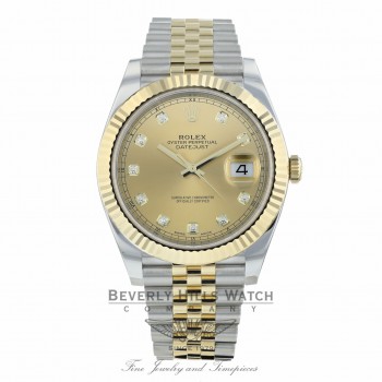 Rolex Datejust 41mm Steel and Yellow Gold Champagne Diamond Dial Jubilee Bracelet 126333 VT38K5 - Beverly Hills Watch