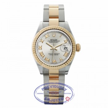 Rolex Datejust 28mm Stainless Steel 18k Yellow Gold Silver Dial Yellow Gold Roman Numerals 279173 ZMTL9J - Beverly Hills Watch