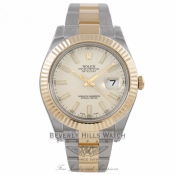 Rolex Datejust II 41mm Stainless Steel and Yellow Gold Ivory Index Dial 116333 6VUMJ2 - Beverly Hills Watch Store