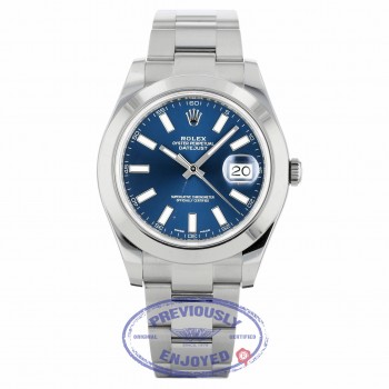 Rolex Datejust II Stainless Steel 41mm Smooth Bezel Oyster Bracelet Blue Stick Dial 116300 7483ZW - Beverly Hills Watch Company