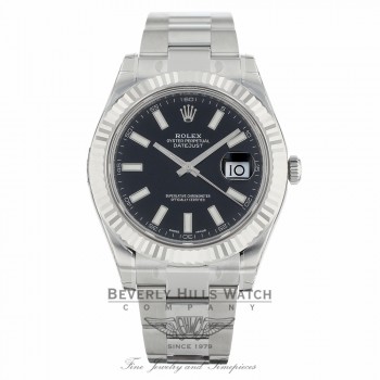 Rolex Datejust II 41mm Black Stick Dial Stainless Steel White Gold Fluted Bezel Oyster Bracelet 116334 EXNYFM - Beverly Hills Watch 