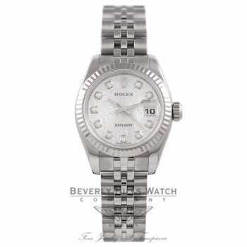 Rolex Lady Datejust 26mm Stainless Steel Silver Jubilee Diamond Dial White Gold Fluted Bezel 179174 - Beverly Hills Watch Company Watch Store