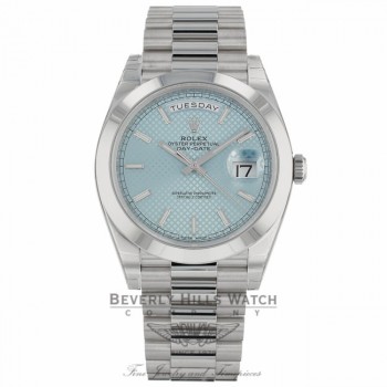 Rolex Day Date 40mm Ice Blue Dial Platinum 228206 J9AH8U - Beverly Hills Watch Company
