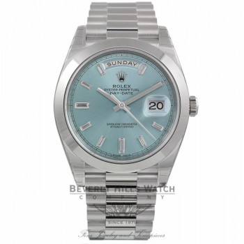 Rolex Day Date 40mm Automatic Ice Blue Dial Platinum 228206 M1R8ZK - Beverly Hills Watch Company
