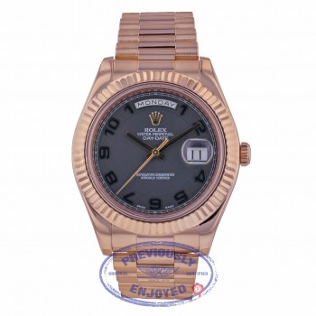 Rolex Day Date II 41MM Rose Gold President Bracelet Black Stealth Matte Dial 218235 AZZ8VA - Beverly Hills Watch Company