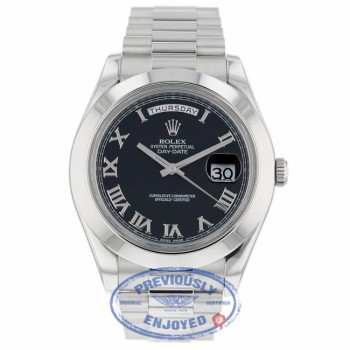 Rolex Day Date II President Platinum Black Roman dial 218206 U55N46 - Beverly Hills Watch Company  