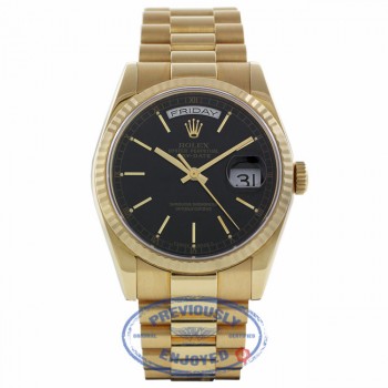 Rolex Day-Date President 36mm 18k Yellow Gold Fluted Bezel Black Dial 118208 WDWRP5 - Beverly Hills Watch Company