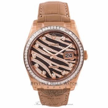 Rolex Datejust Royal Pink 36MM 18k Rose Gold Diamond Bezel Black Diamond Paved Pink Gold Dial 116185 82NCR8 - Beverly Hills Watch Company Watch Store