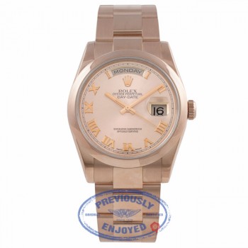 Rolex Day-Date President 36MM 18k Rose Gold Domed Bezel Pink Roman 118205 0AL4AL - Beverly Hills Watch Company Watch Store