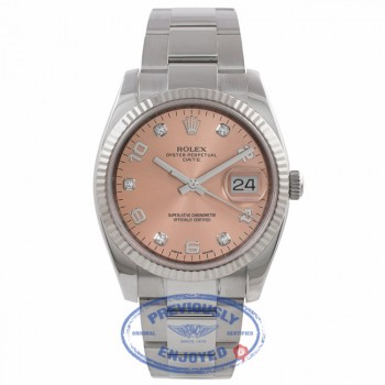 Rolex Datejust 34MM Stainless Steel 18k White Gold Fluted Bezel Pink Diamond Dial 115234 H154W3 - Beverly Hills Watch Company Watch Store