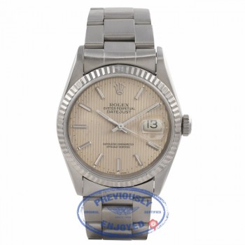 Rolex Datejust 36mm Stainless Steel White Gold Fluted Bezel Ivory Dial 16234 YA5KXM - Beverly Hills Watch Store