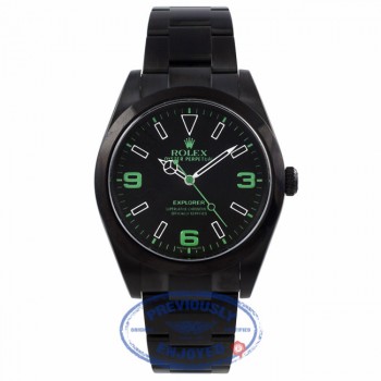 Rolex Explorer 39mm Stainless Steel DLC Black Dial Green Markings Watch 214270 5E3W2E - Beverly Hills Watch Company Watch Store